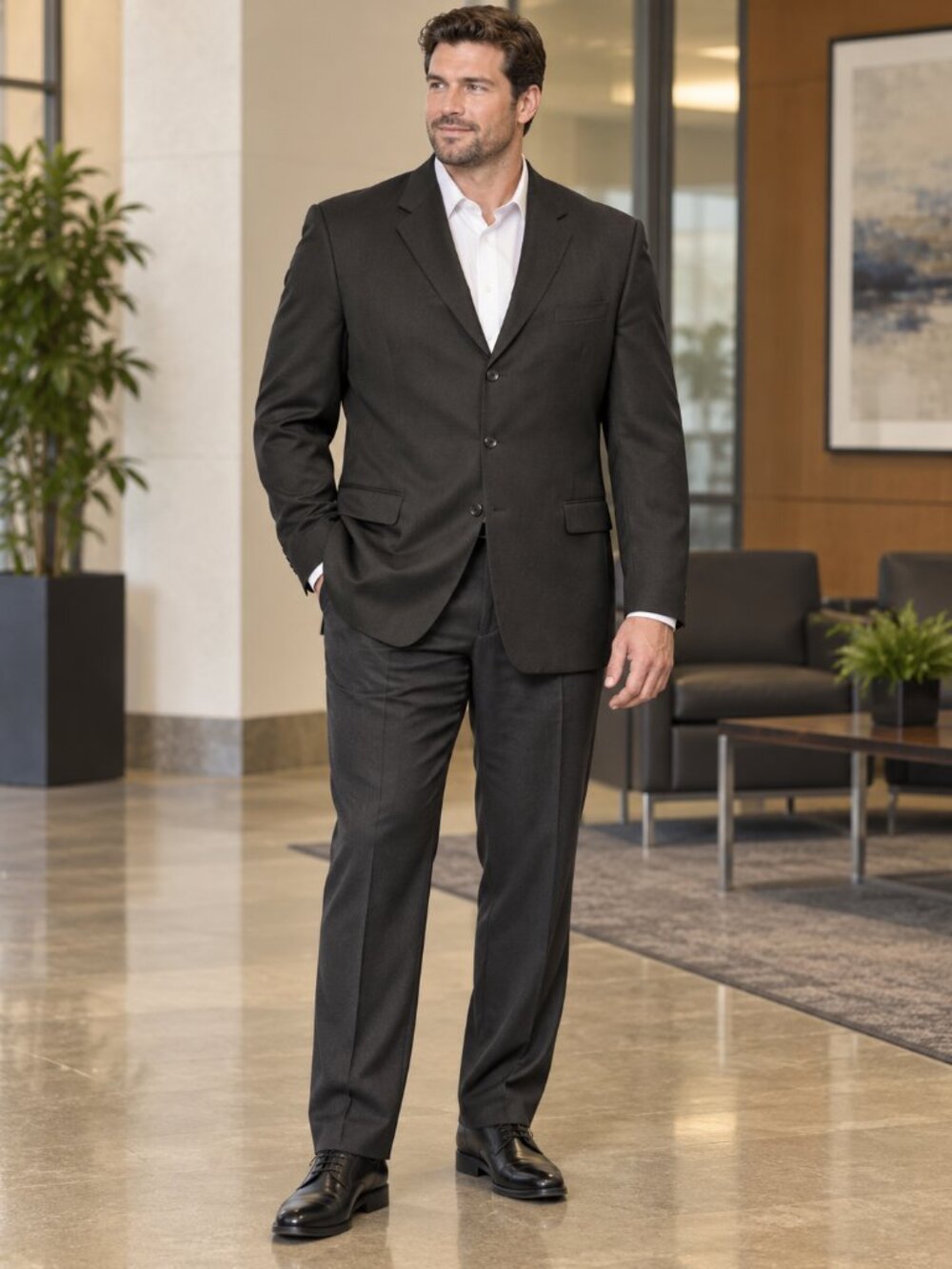 JNY Jones New York Men’s 48L Black 100% Wool Three Button Blazer qm